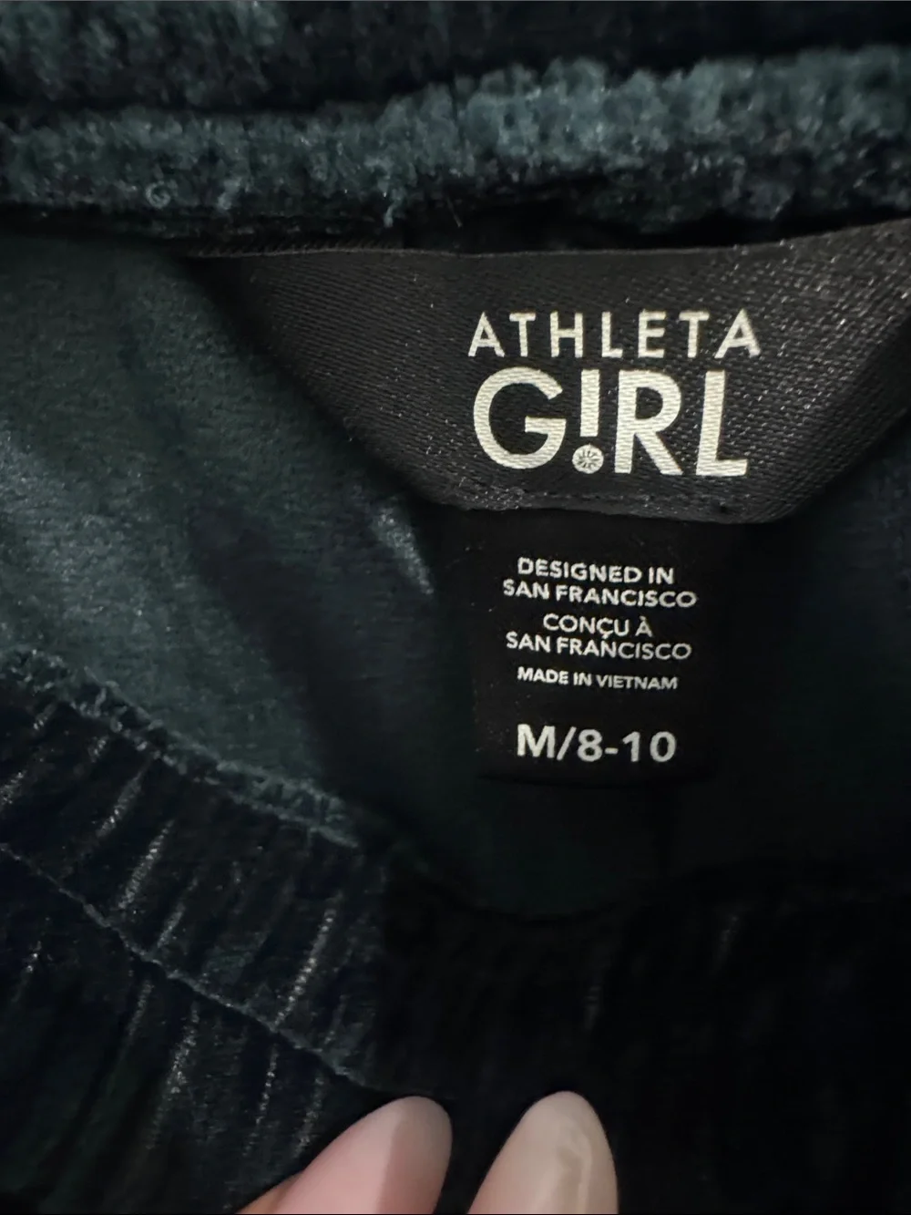 Athleta Girl Cozy Rib Velour Cropped Hoodie & wide leg Sweat pants -dark Green M